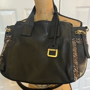 INNUE GENUINE ITALIAN LEATHER CALF HAIR BLACK HANDBAG SHOULDER ZIP TOTE BAG